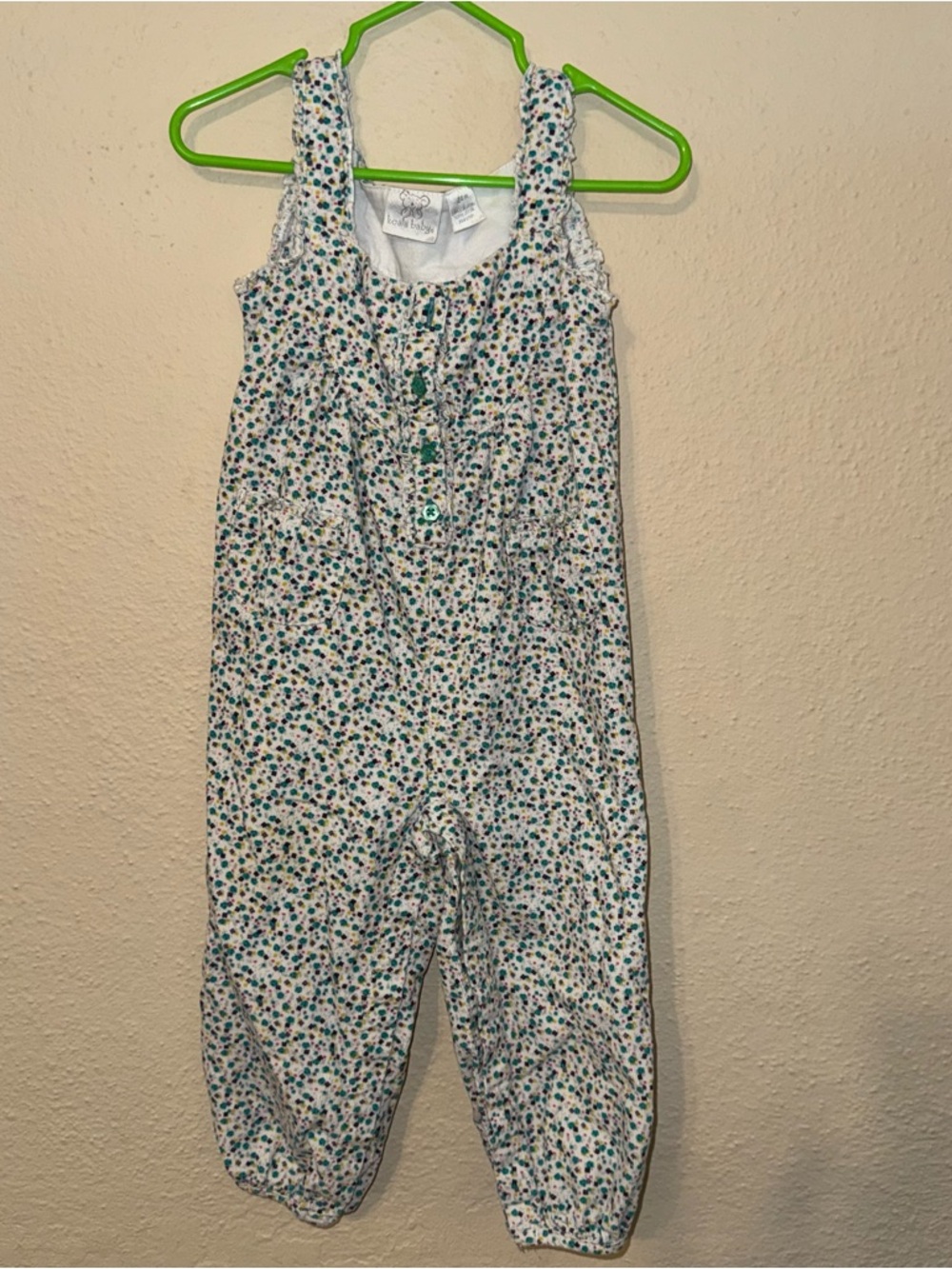 Girls White Floral Overalls with Teal & Navy Print